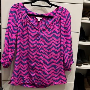 Lily Pulitzer pink and blue zebra print blouse 3/4 sleeve size small
